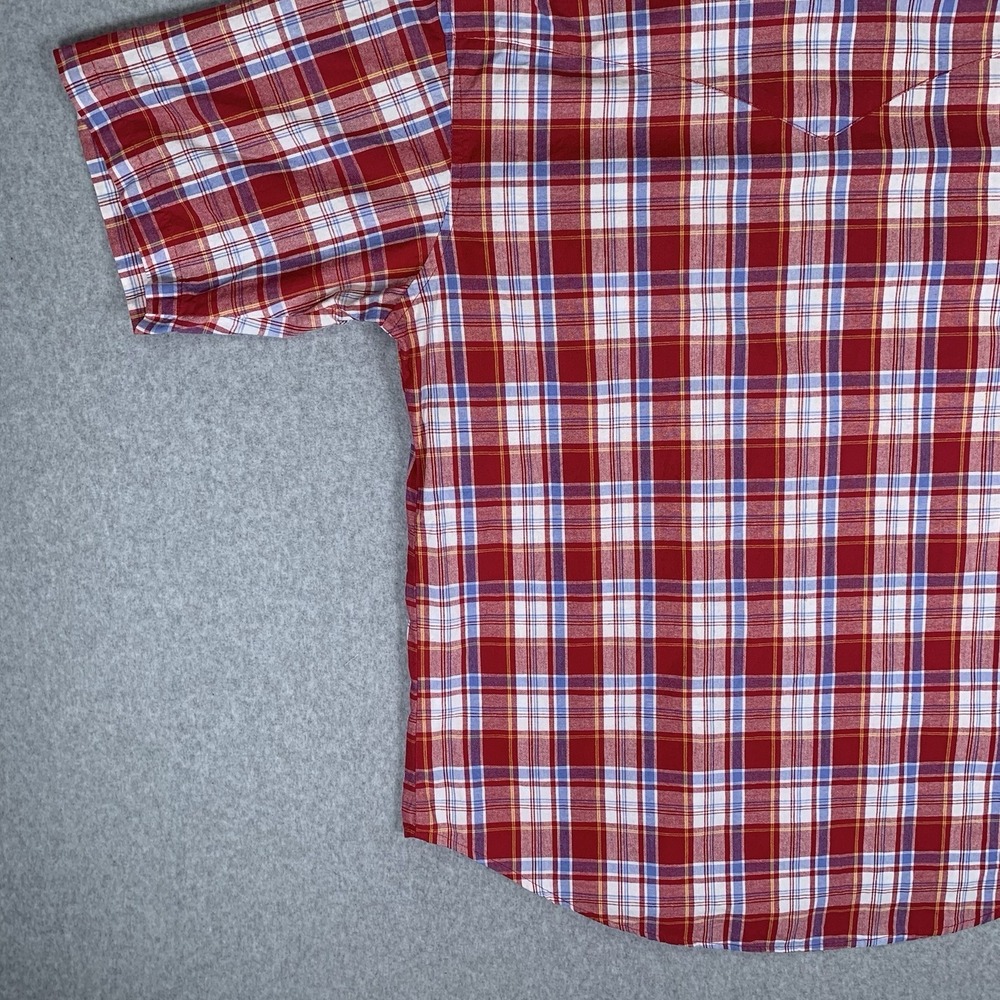 Wrangler Western Shirt Men's L Red Plaid Pearl Snap Short Sleeve Button Up - Picture 10 of 16